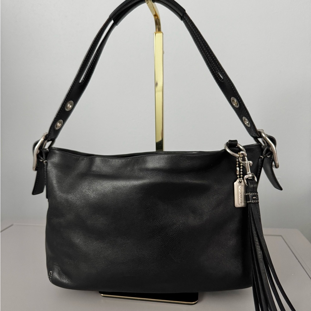 Vintage Coach 1417 Black Leather East West Legacy Shoulder Bag with Tassel